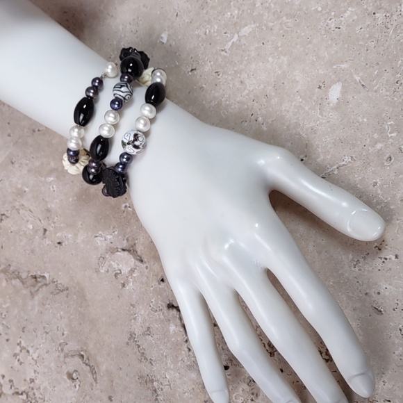 Multi Beaded Sterling Silver Coil Bracelet - Picture 2 of 11